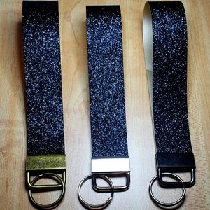 Black Glitter Wristlet Keychain